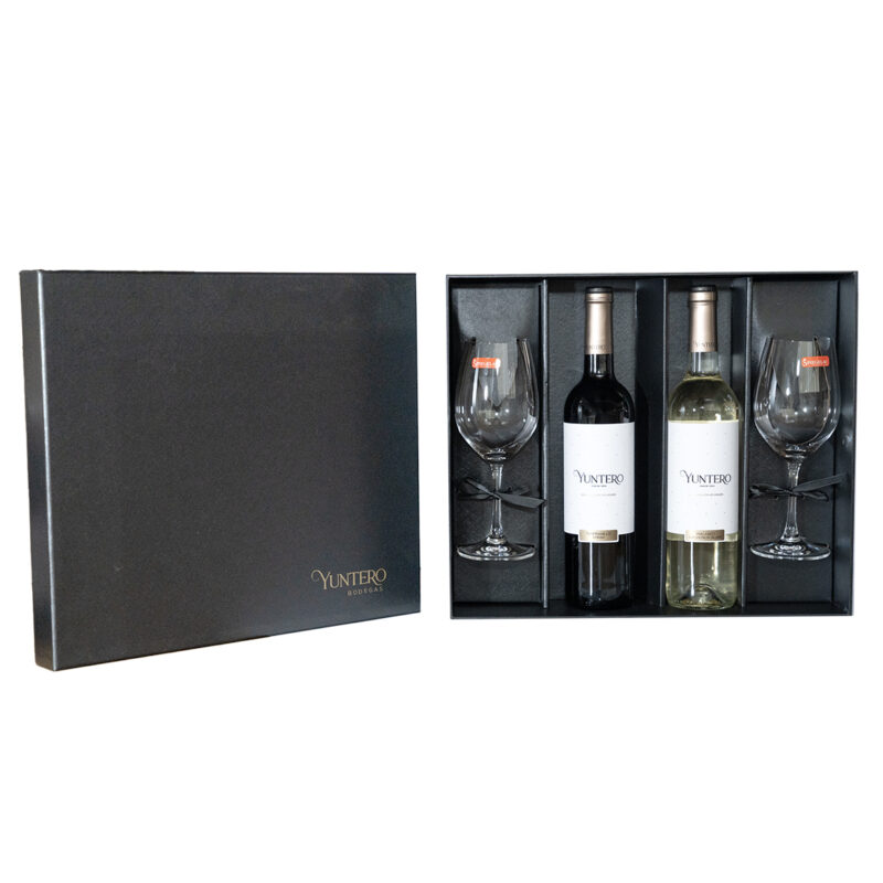 Estuche 2 Botellas Yuntero Joven con  2 Copas de Vino