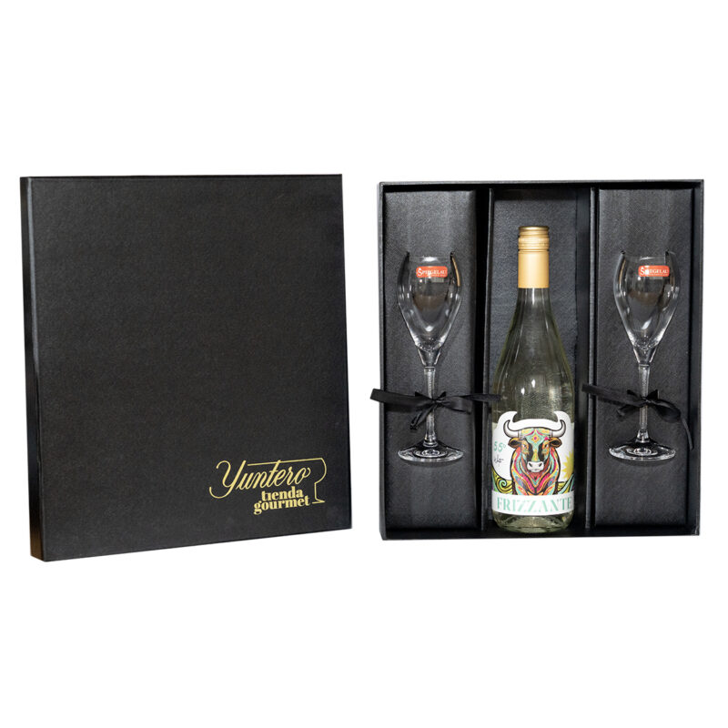 Estuche 1 botellas Yuntero Frizzante Blanco con dos copas